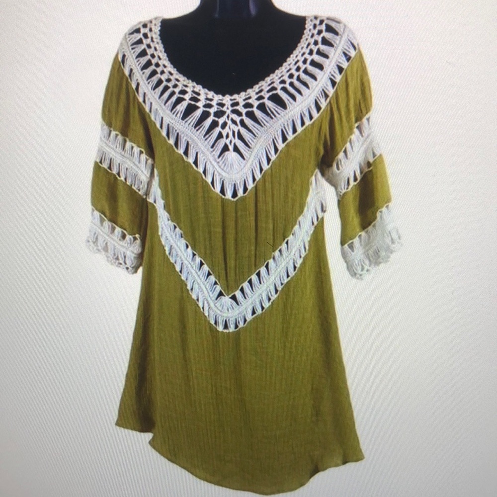 Wishlist Olive Tunic with White Crochet Detail